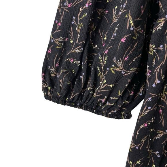 Ava & Viv 3X V-neck black & floral print lantern sleeve pockets - Picture 5 of 8